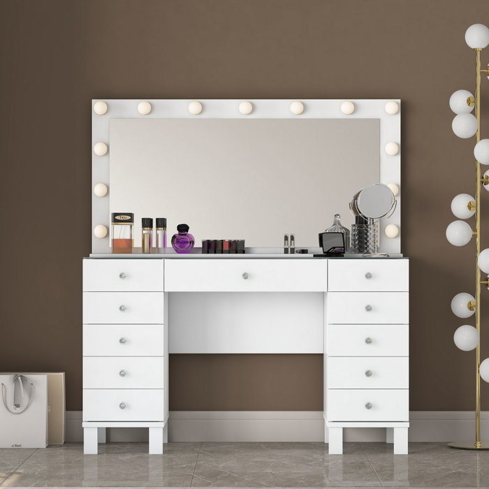 Hanah Home Mesa de Maquillaje Blanca con Espejo e Iluminación
